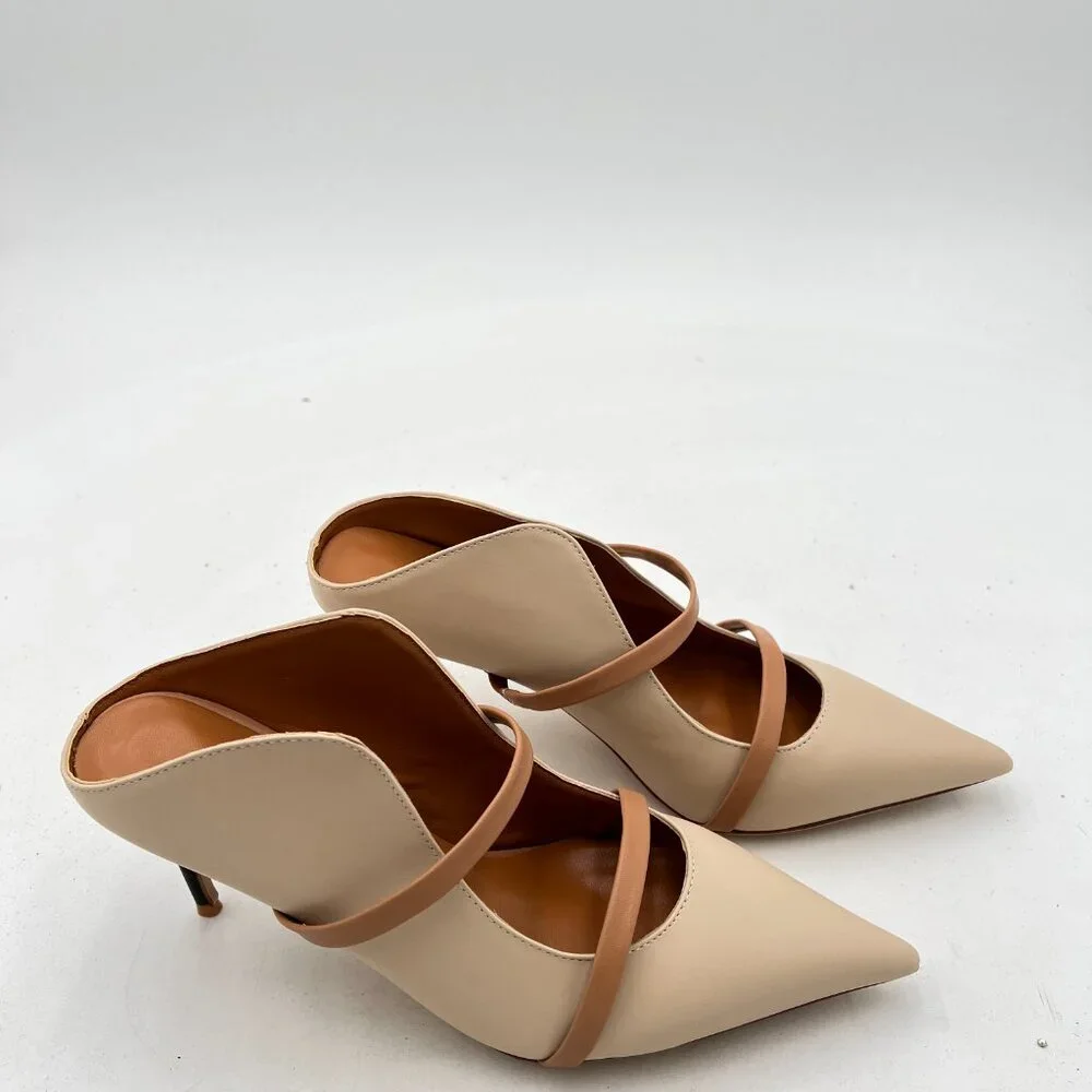 FSJ Women Fashion Pointy Toe Mules Sandals High Heels Pumps Double Straps Slide - Picture 3 of 7